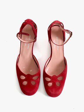 Stephane Kelian Made in FRANCE Red Suede 2.25” Wedge shoes Womens 6.5